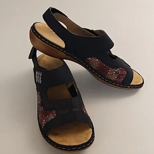 Rieker Navy Blue, Hook N' Loop Fashion & Comfort Walking Sandals